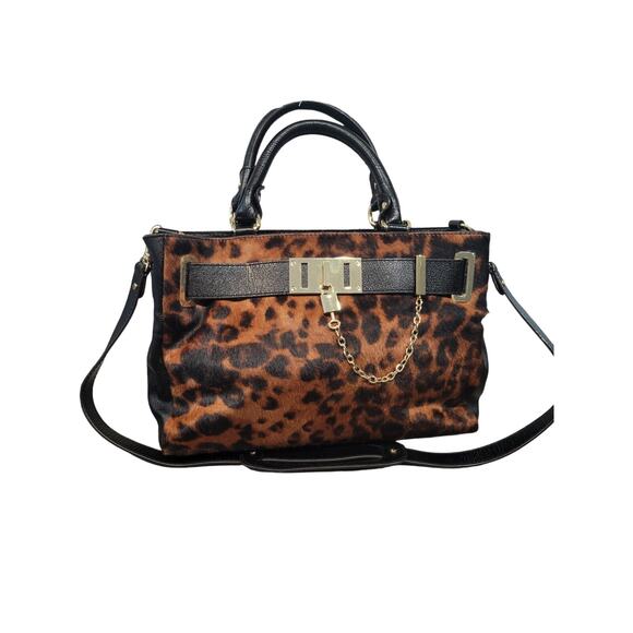 Antonio Melani | The Fearless Finisher – Leopard Print Gold Chain Satchel (New) - Picture 1 of 7